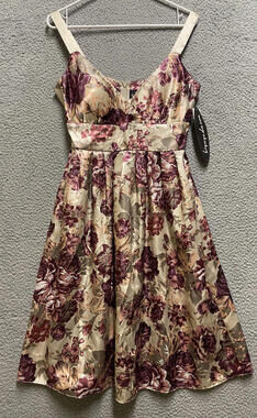 Biyaycda Dress Womens 6 Pink Rose Knee Length Wide Strap Floral